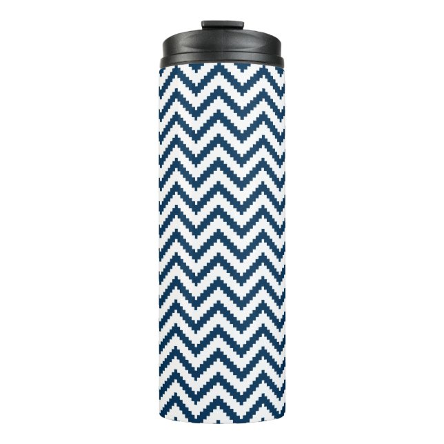 Tribal Tumbler, Navy Blue and White Chevron Thermal Tumbler (Front)