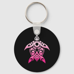 Tribal Turtle Breast Cancer Awareness Hawaiian Pol Key Ring