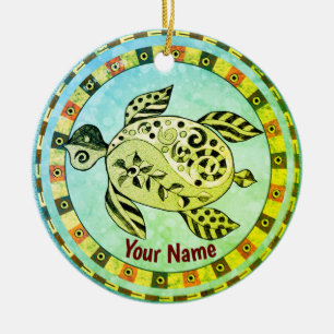Tribal Turtle Ceramic Ornament