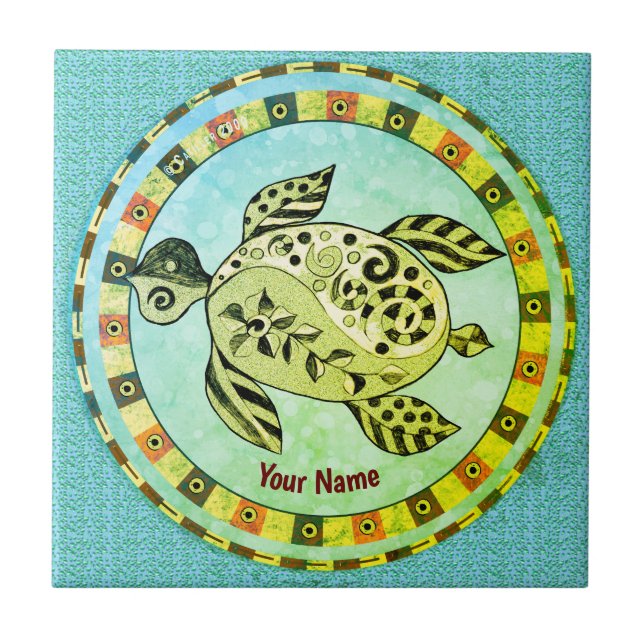 Tribal Turtle Ceramic Tile (Front)