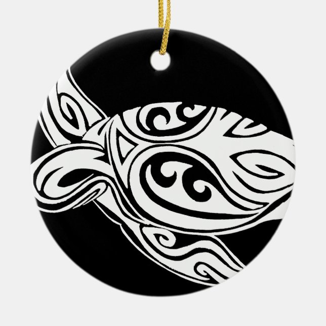 Tribal Turtle Ceramic Tree Decoration (Front)