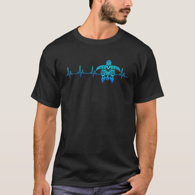 Tribal Turtle EKG I Love Turtles T-Shirt (Front)