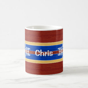 Tribal Turtle Fake Wood Surfboard Coffee Mug
