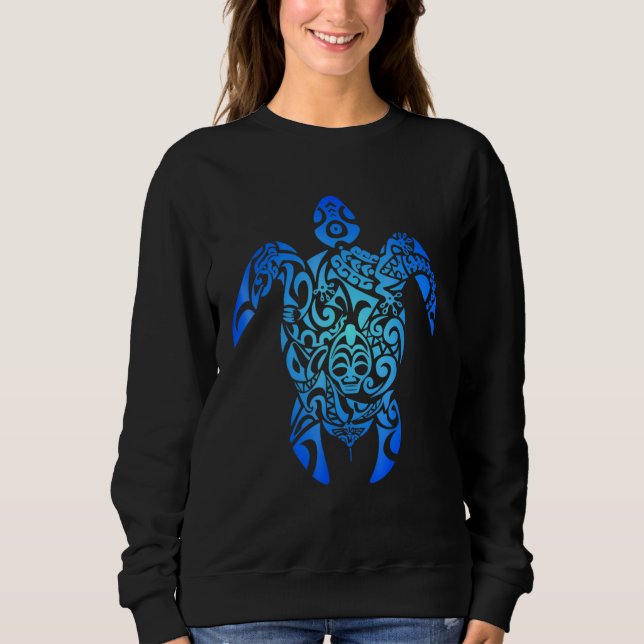 Tribal Turtle Hawaiian Polynesian Maori AquaBlue Sweatshirt (Front)