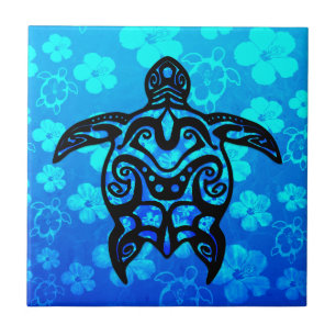Tribal Turtle Hibiscus Ceramic Tile