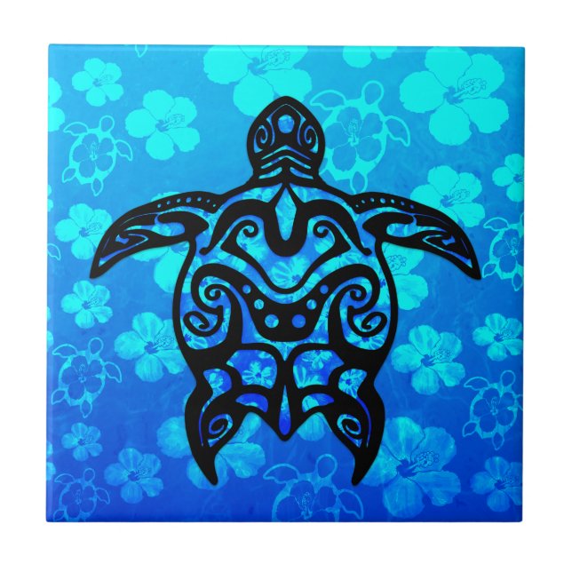 Tribal Turtle Hibiscus Ceramic Tile (Front)
