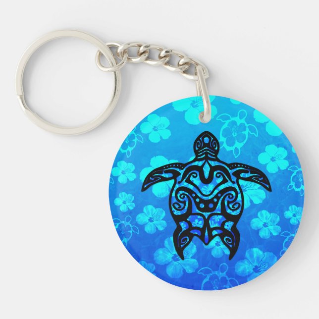 Tribal Turtle Hibiscus Key Ring (Front)