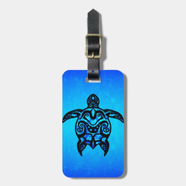 Tribal Turtle Hibiscus Luggage Tag (Front Vertical)