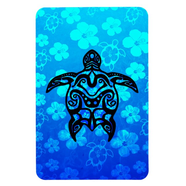 Tribal Turtle Hibiscus Magnet (Vertical)
