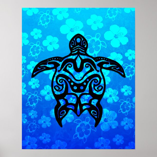 Tribal Turtle Hibiscus Poster (Front)