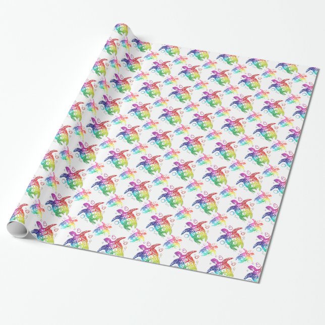 Tribal Turtle Rainbow Wrapping Paper (Unrolled)