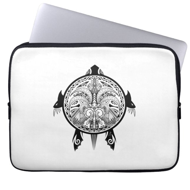 Tribal Turtle Shield Tattoo Laptop Sleeve (Front)