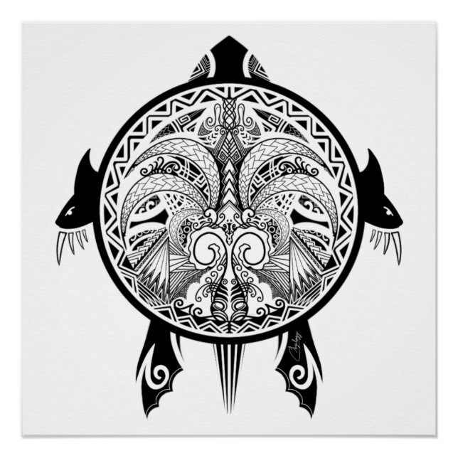 Tribal Turtle Shield Tattoo Poster (Front)