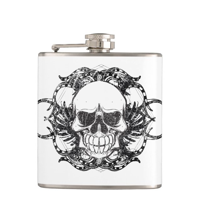 Tribal Urban skull Hip Flask (Front)