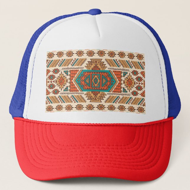 Tribal Vintage: Ethnic Seamless Pattern Trucker Hat (Front)