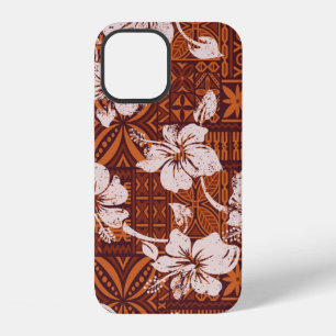 Tribal vintage Hawaiian hibiscus flowers wallpaper iPhone 12 Case