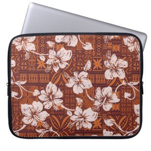 Tribal vintage Hawaiian hibiscus flowers wallpaper Laptop Sleeve
