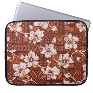 Tribal vintage Hawaiian hibiscus flowers wallpaper Laptop Sleeve
