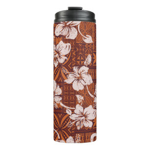 Tribal vintage Hawaiian hibiscus flowers wallpaper Thermal Tumbler