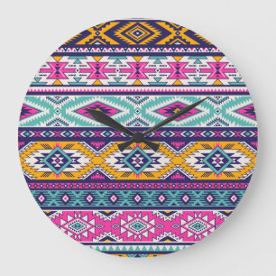 Tribal vintage Navajo: retro pattern Large Clock