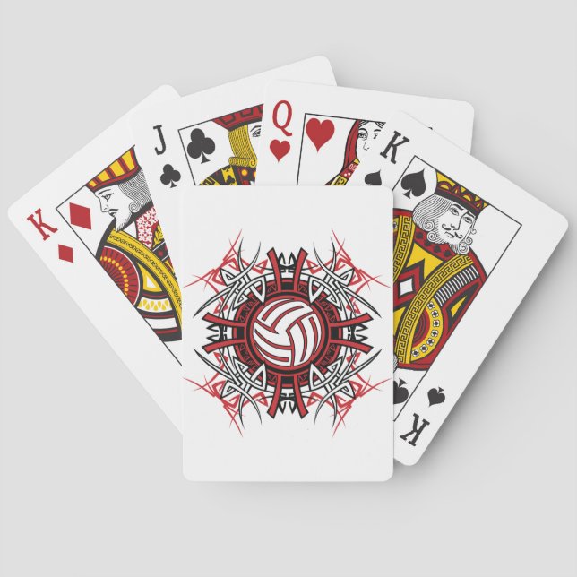 Tribal Volleyball Mandala Red and Black Sports  Playing Cards (Back)