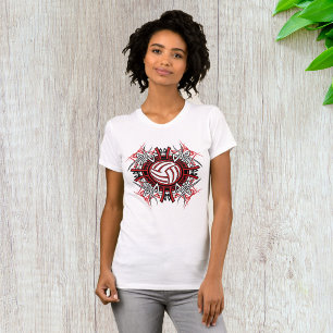 Tribal Volleyball Mandala Red and Black Sports T-Shirt
