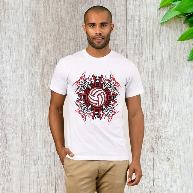 Tribal Volleyball Mandala Red and Black Sports  T-Shirt (Creator Uploaded)