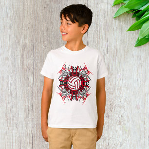 Tribal Volleyball Mandala Red and Black Sports  T-Shirt