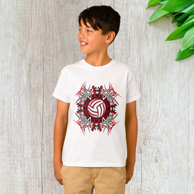 Tribal Volleyball Mandala Red and Black Sports  T-Shirt (Creator Uploaded)