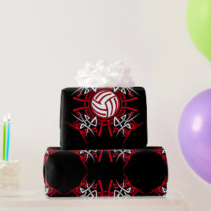 Tribal Volleyball Mandala Red and Black Sports  Wrapping Paper