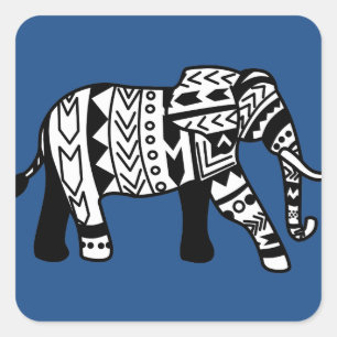 Tribal Walking Elephant Square Sticker