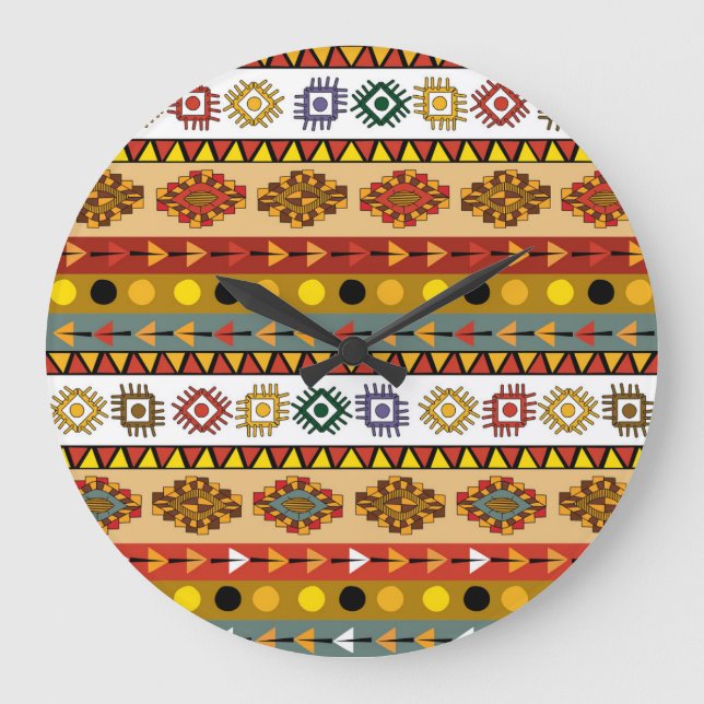 Tribal wallpaper, artistic ethnic design. large clock (Front)