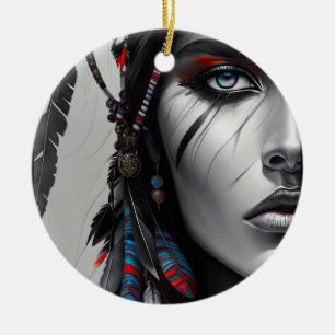 Tribal Warrior Ceramic Ornament