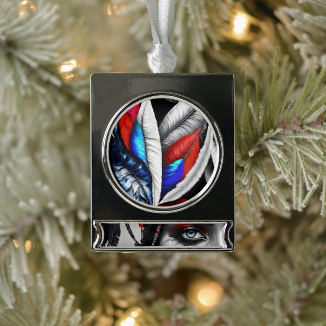 Tribal Warrior feathers Banner Ornament (Tree)