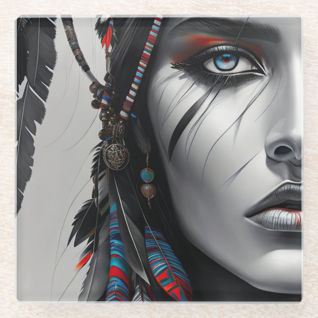 Tribal Warrior Glass Coaster (Front)