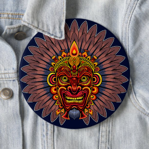 Tribal Warrior King Ritual Mask 6 Cm Round Badge