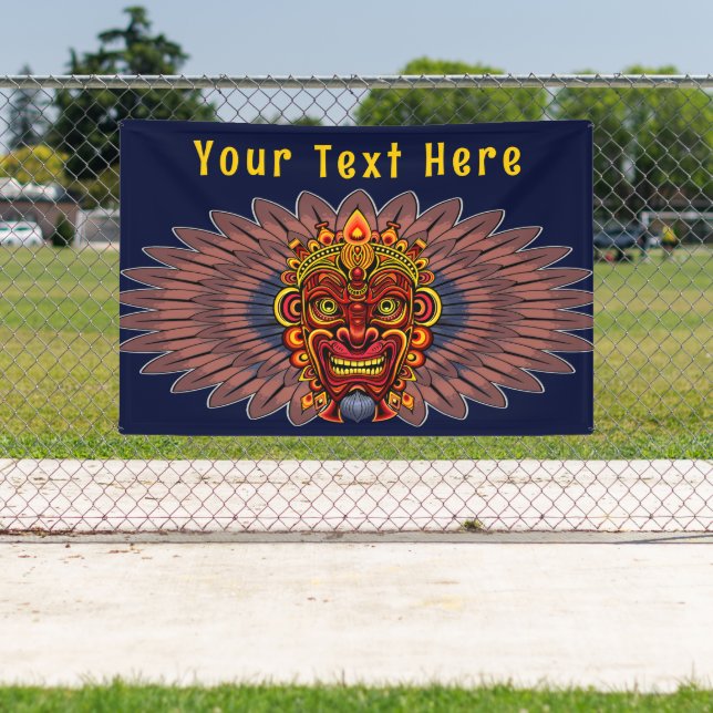 Tribal Warrior King Ritual Mask Banner (Insitu)