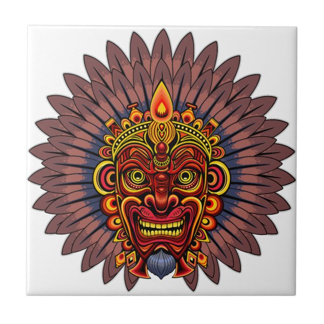 Tribal Warrior King Ritual Mask Ceramic Tile (Front)