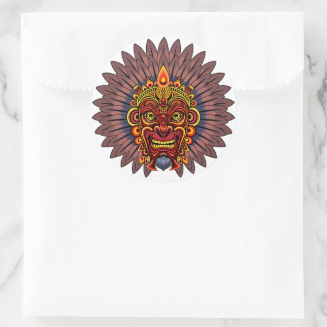 Tribal Warrior King Ritual Mask Classic Round Sticker (Bag)