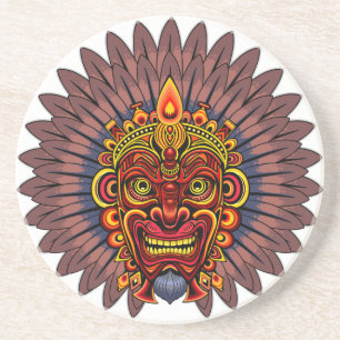 Tribal Warrior King Ritual Mask Coaster