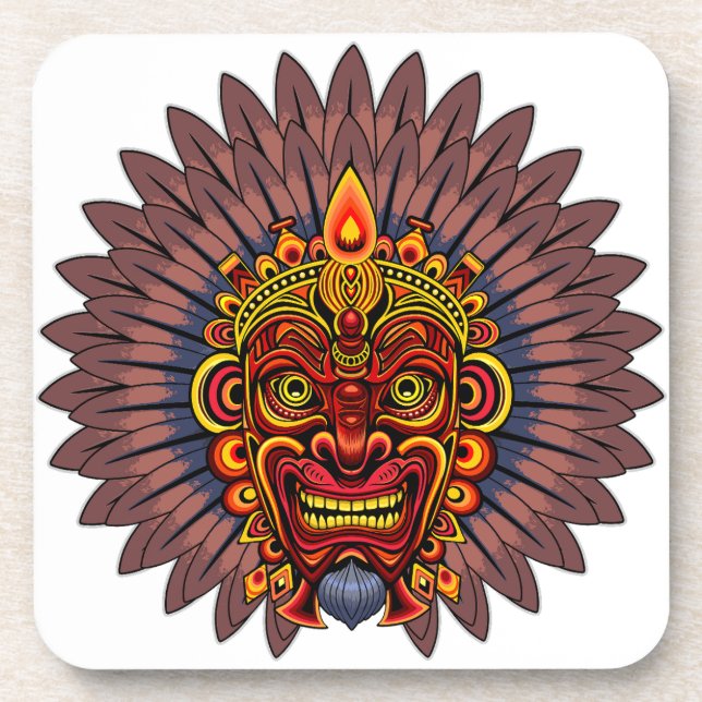 Tribal Warrior King Ritual Mask Coaster (Front)