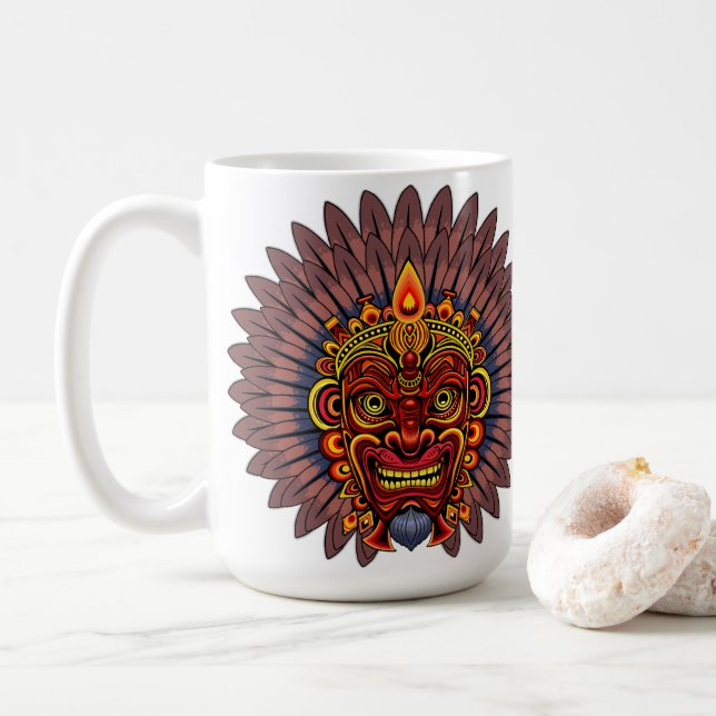 Tribal Warrior King Ritual Mask Coffee Mug (With Donut)