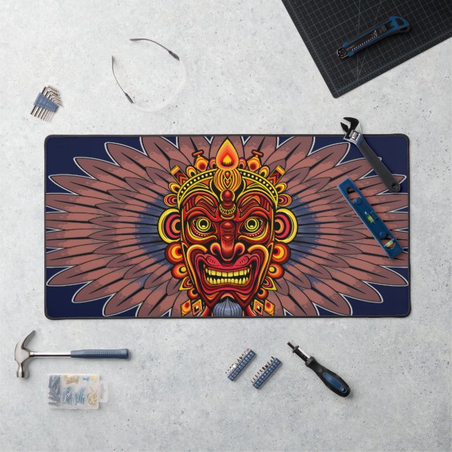 Tribal Warrior King Ritual Mask Desk Mat (Workstation)