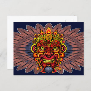 Tribal Warrior King Ritual Mask Holiday Postcard