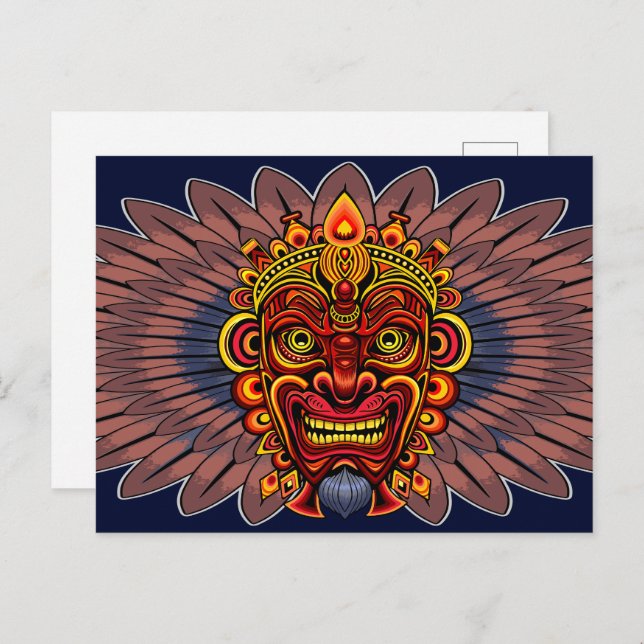 Tribal Warrior King Ritual Mask Holiday Postcard (Front/Back)
