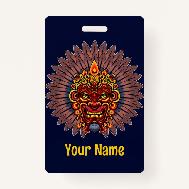 Tribal Warrior King Ritual Mask ID Badge (Front)