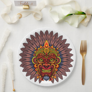Tribal Warrior King Ritual Mask Paper Plate