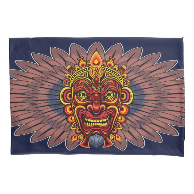 Tribal Warrior King Ritual Mask Pillowcase (Front)