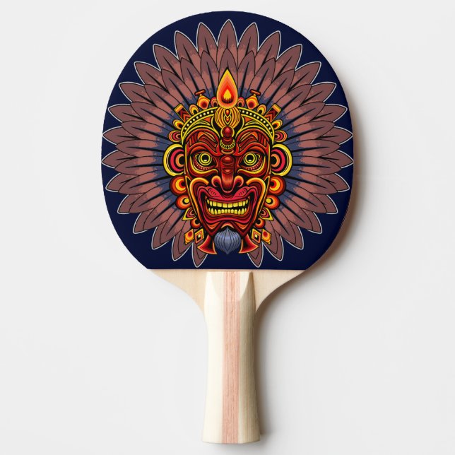 Tribal Warrior King Ritual Mask Ping Pong Paddle (Front)