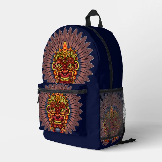 Tribal Warrior King Ritual Mask Printed Backpack (Back Corner Right)